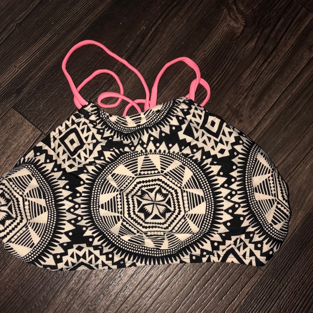 High neck criss crock back Aztec print bikini top